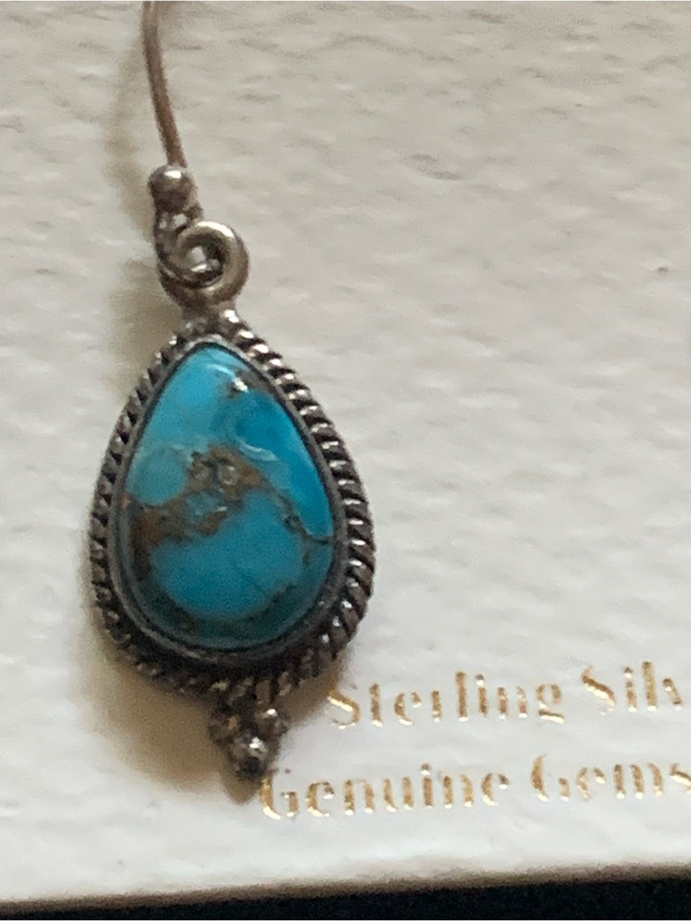 Shivam Sterling Silver Turquoise Teardrop Dangle Earrings - Picture 3 of 8